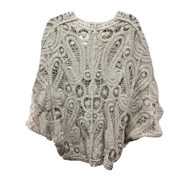 Boho Crochet Open Knit Cardigan Sweater 100% Cotton Cream Ivory Festival Cottage - Picture 5 of 13